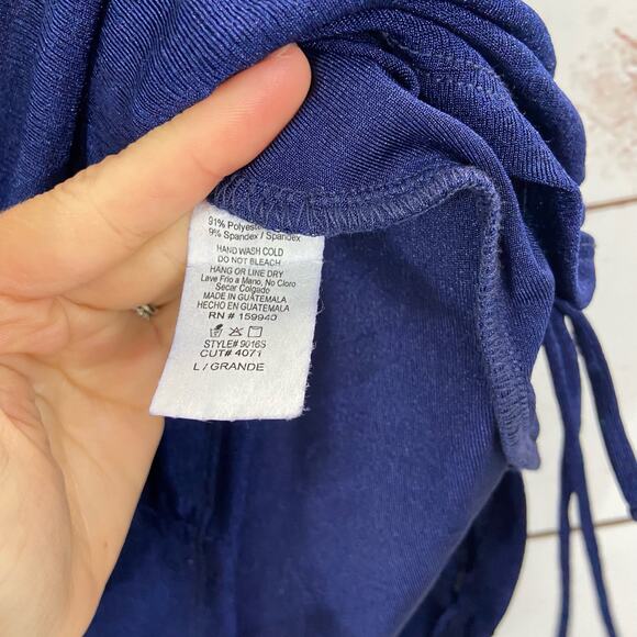 Windsor L Blue Ruched Tie Up Textured High Rise Mini Skirt - Picture 8 of 8